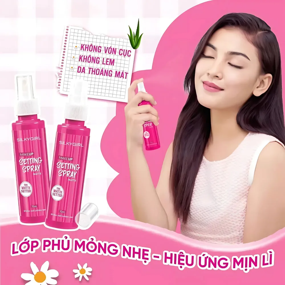 Xịt khóa makeup Silkygirl Matte 70ml (hồng)