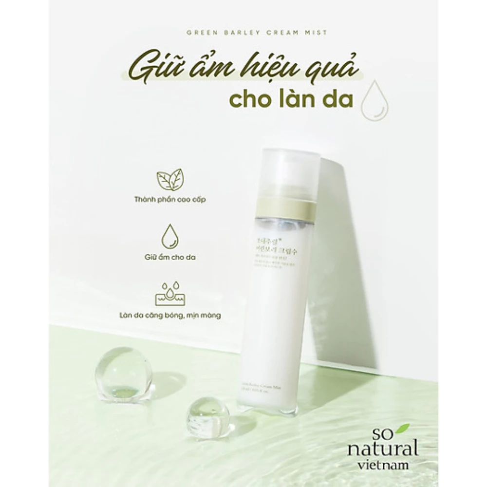 Xịt khoáng So'Natural cấp ẩm dưỡng da mầm lúa mạch 120ml