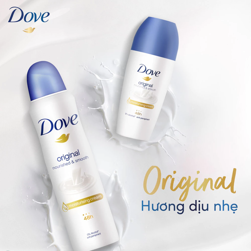 Xịt khử mùi Dove dưỡng da sáng mịn hương phấn thơm 135ml/dịu nhẹ 150ml