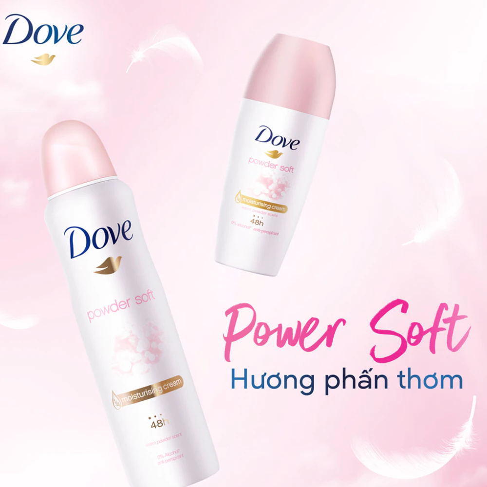 Xịt khử mùi Dove dưỡng da sáng mịn hương phấn thơm 135ml/dịu nhẹ 150ml