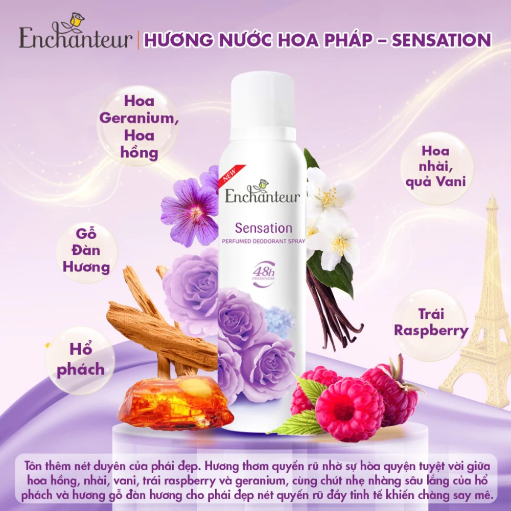 Xịt khử mùi Enchanteur hương nước hoa Charming/Romantic/Sensation/Delightful 150ml
