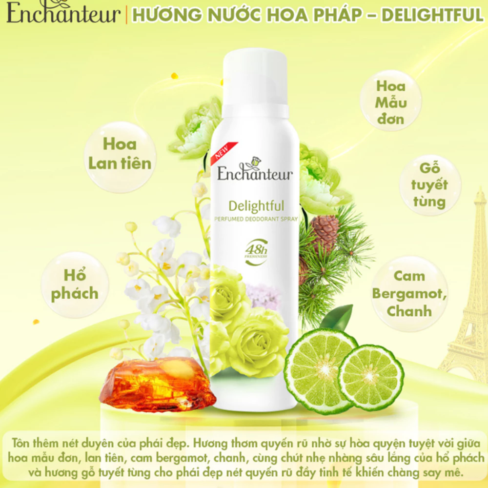 Xịt khử mùi Enchanteur hương nước hoa Charming/Romantic/Sensation/Delightful 150ml