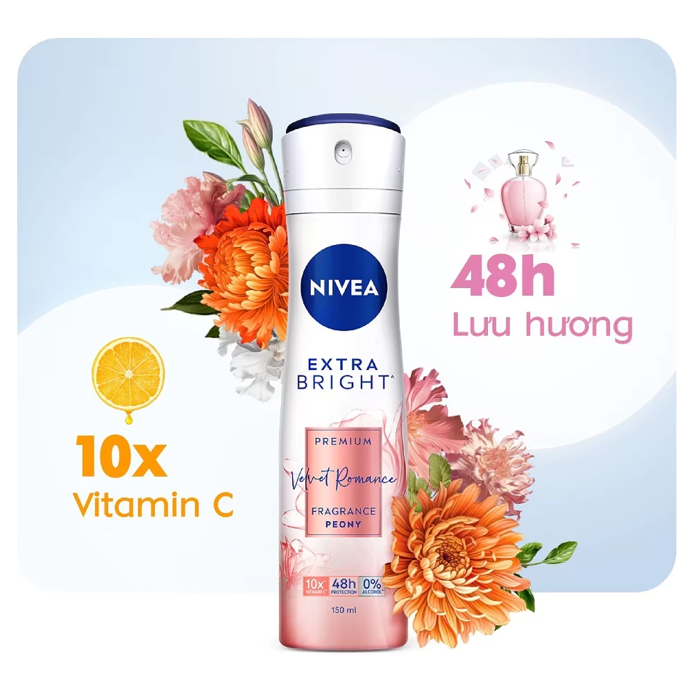 Xịt khử mùi Nivea dưỡng sáng hương cam & gió biển/lê ngọt ngào/hoa mẫu đơn 150ml