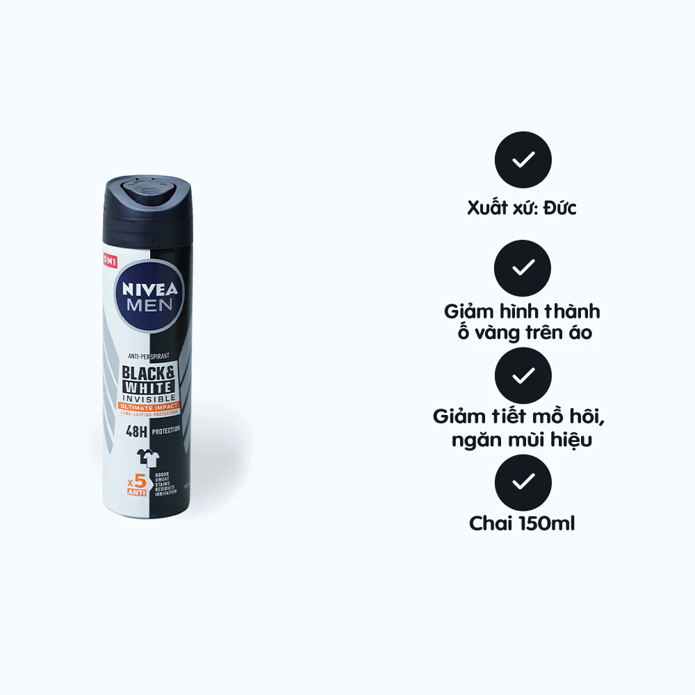 Xịt khử mùi Nivea Men ngăn vệt ố vàng 150ml