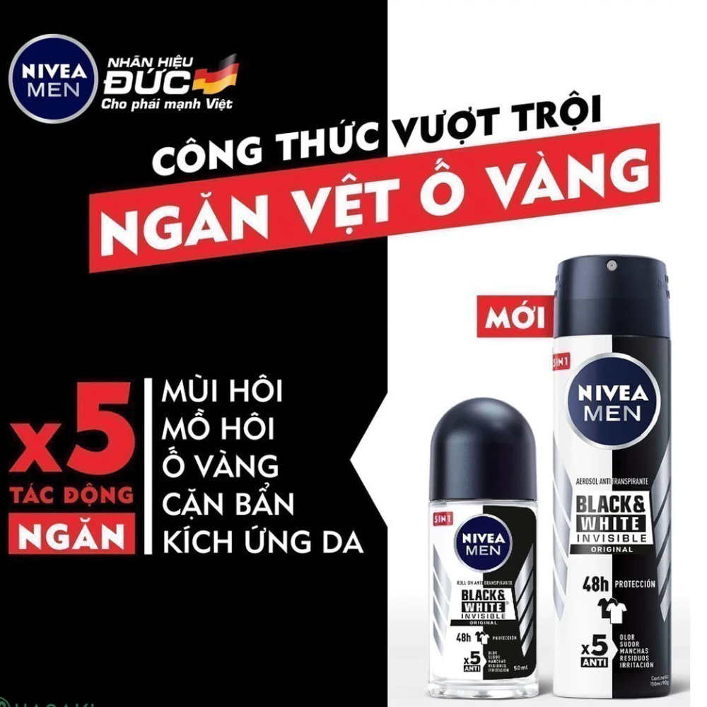 Xịt khử mùi Nivea Men ngăn vệt ố vàng vượt trội 150ml