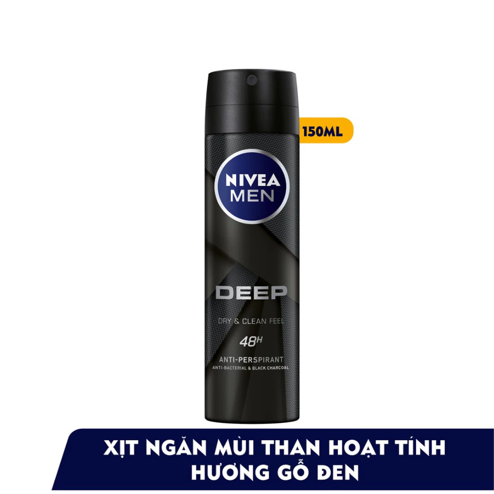 Xịt khử mùi Nivea Men than đen hương gỗ đen 150ml