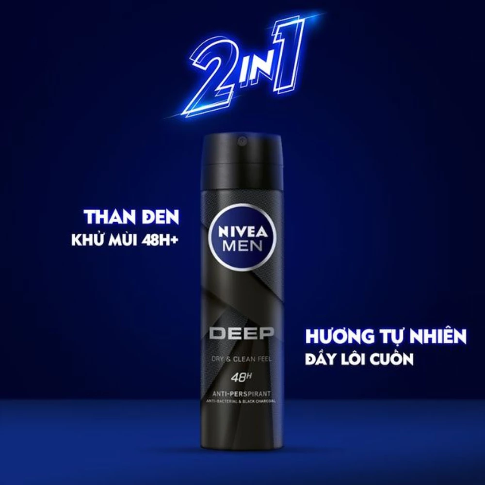 Xịt khử mùi Nivea Men than đen hương gỗ đen 150ml