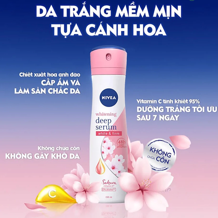 Xịt khử mùi Nivea Serum sáng da hoa hồng Hokkaido/hoa anh đào/hương hoa Lily 150ml