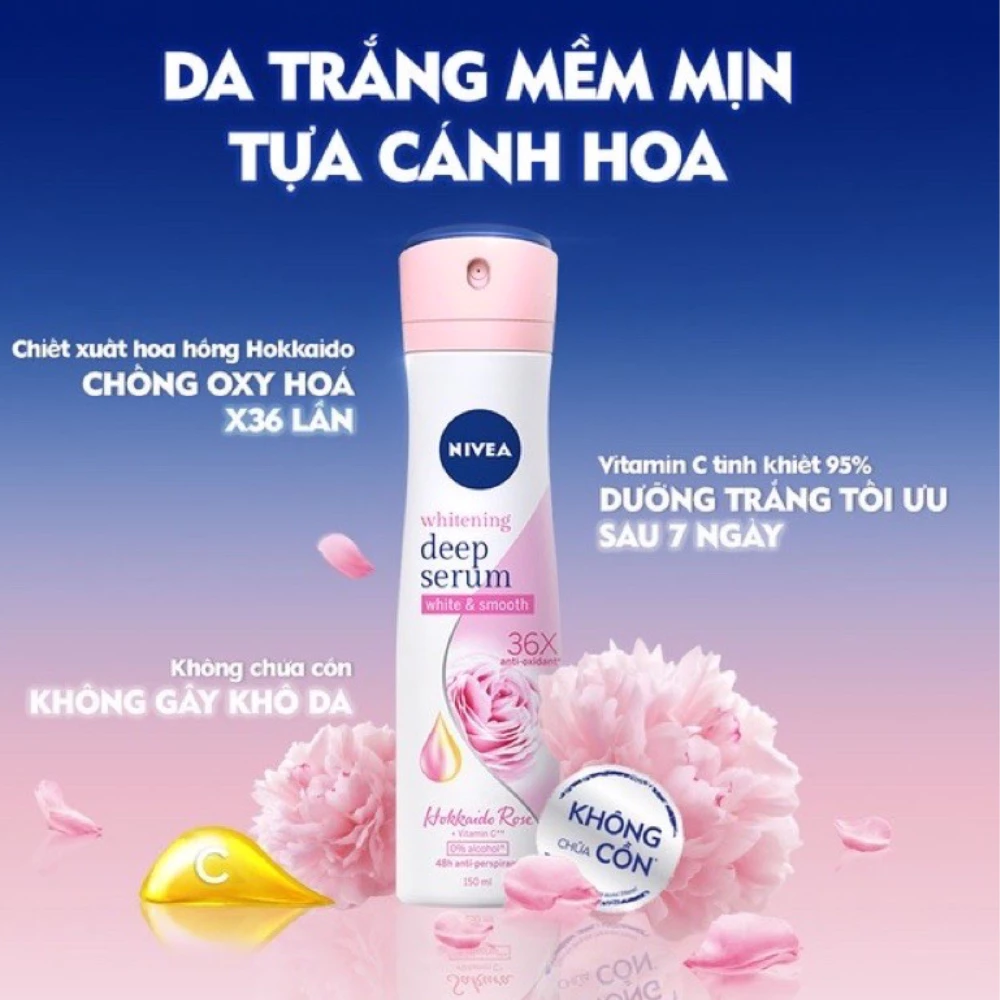 Xịt khử mùi Nivea Serum sáng da hoa hồng Hokkaido/hoa anh đào/hương hoa Lily 150ml
