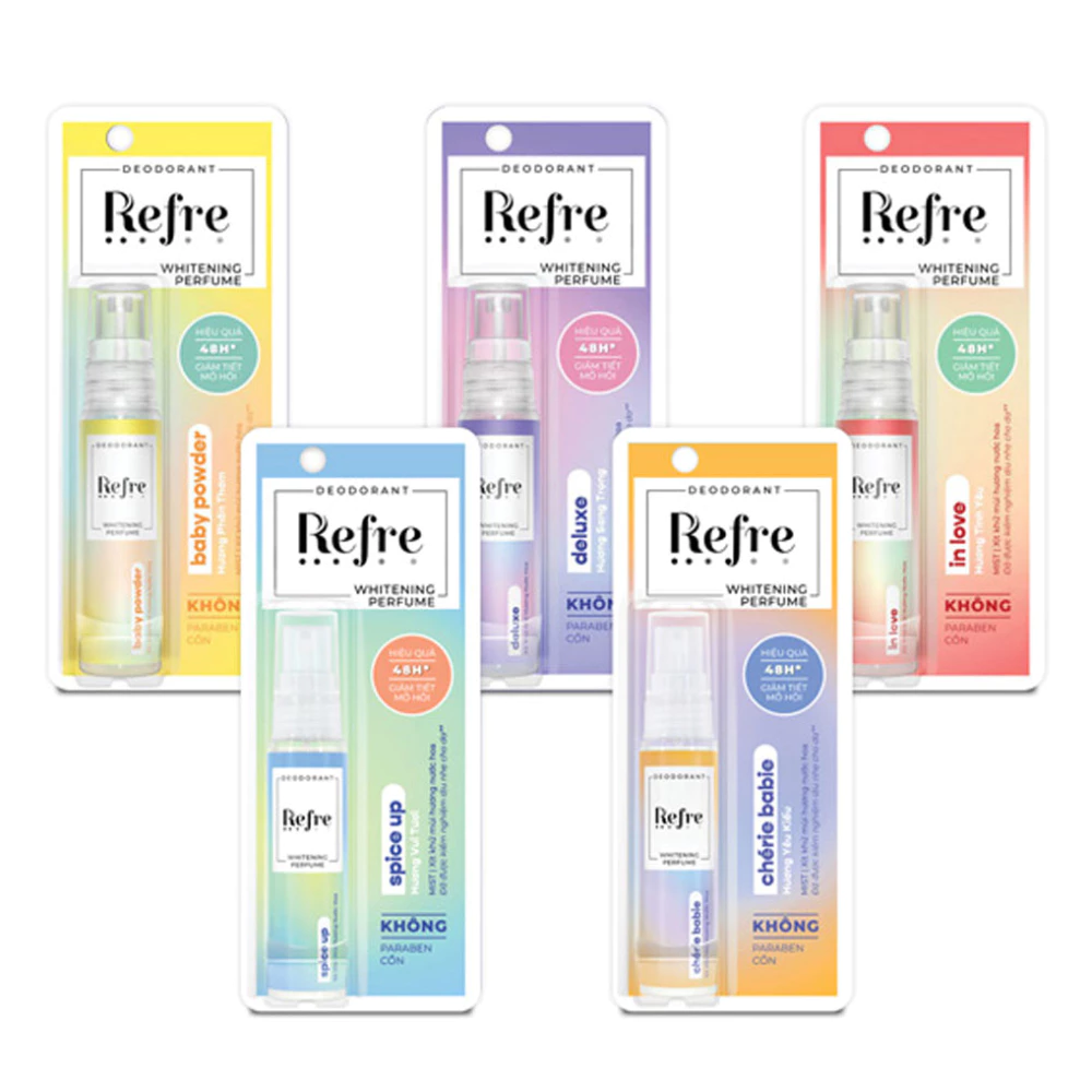 Xịt khử mùi Refre Whitening Perfume hương sang trọng/yêu kiều/phấn thơm/ngọt ngào/tình yêu/vui tươi 30ml