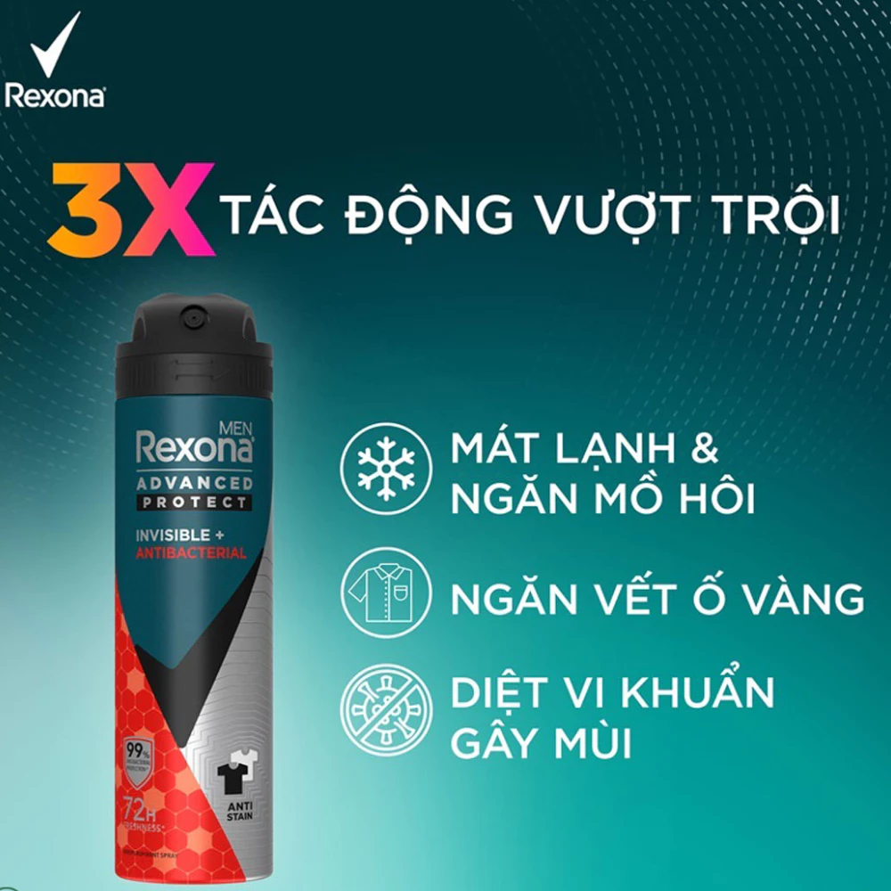 Xịt khử mùi Rexona cho nam khô thoáng Antibac 135ml