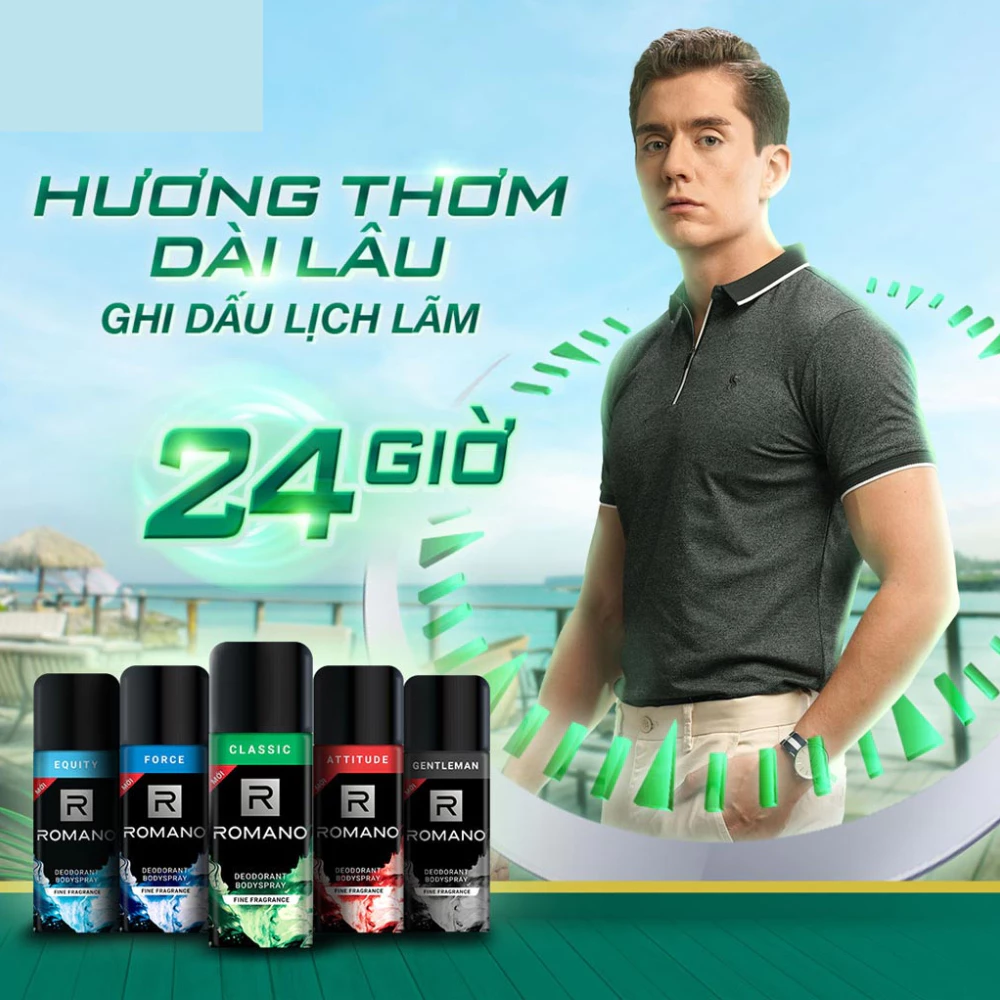 Xịt khử mùi Romano hương nước hoa Gentleman/Classic/Force/Attitude 150ml