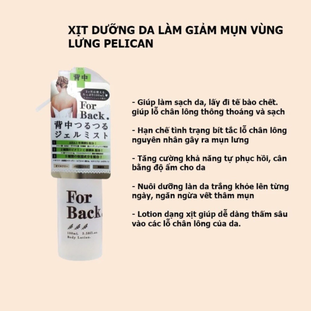 Xịt làm giảm mụn lưng Pelican 100ml