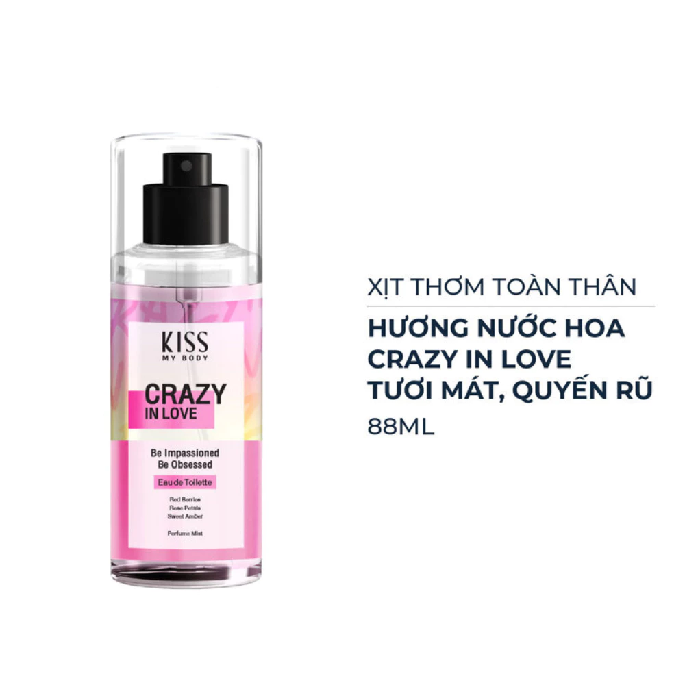 Xịt thơm toàn thân Kiss My Body - Sweet Vanilla Cotton/hương Delight/hương Crazy In Love/Sweetie 88ml