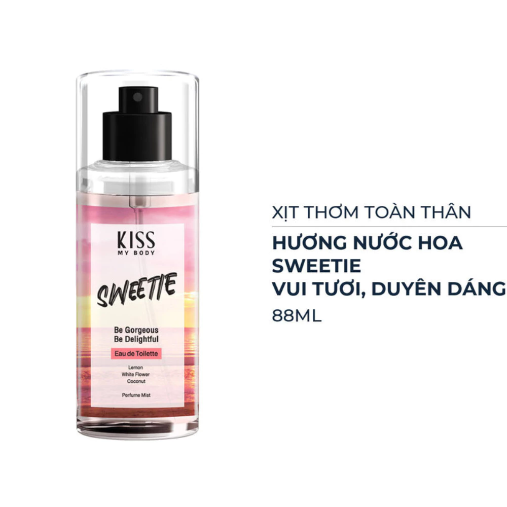 Xịt thơm toàn thân Kiss My Body - Sweet Vanilla Cotton/hương Delight/hương Crazy In Love/Sweetie 88ml