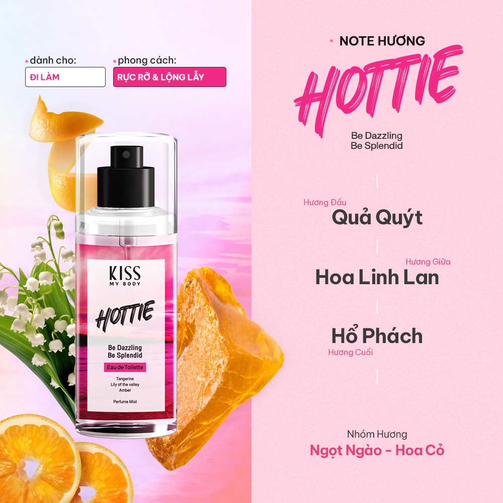 Xịt thơm toàn thân Malissa Kiss hương nước hoa - Hottie/Passion/Tender/Fierce/Desire/Charm/Sweetie/Delight 88ml