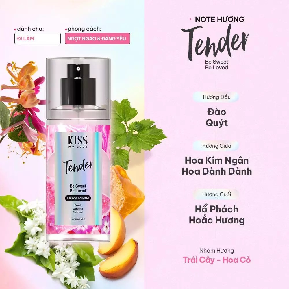 Xịt thơm toàn thân Malissa Kiss hương nước hoa - Hottie/Passion/Tender/Fierce/Desire/Charm/Sweetie/Delight 88ml