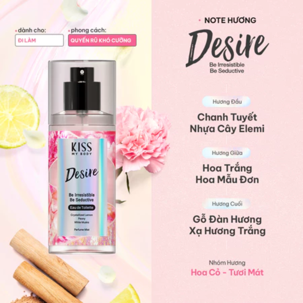Xịt thơm toàn thân Malissa Kiss hương nước hoa - Hottie/Passion/Tender/Fierce/Desire/Charm/Sweetie/Delight 88ml