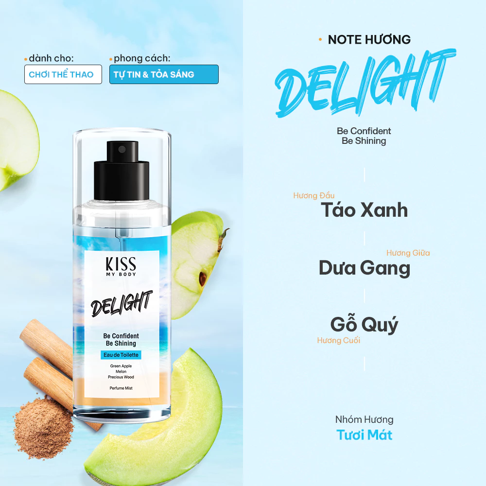 Xịt thơm toàn thân Malissa Kiss hương nước hoa - Hottie/Passion/Tender/Fierce/Desire/Charm/Sweetie/Delight 88ml