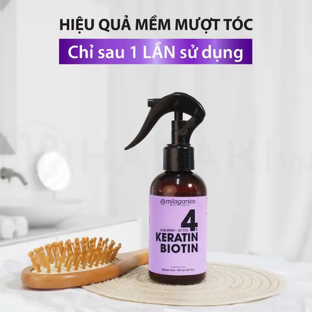 Xịt tóc Milaganics Keratin & Biotin 4% giúp mọc tóc 150ml