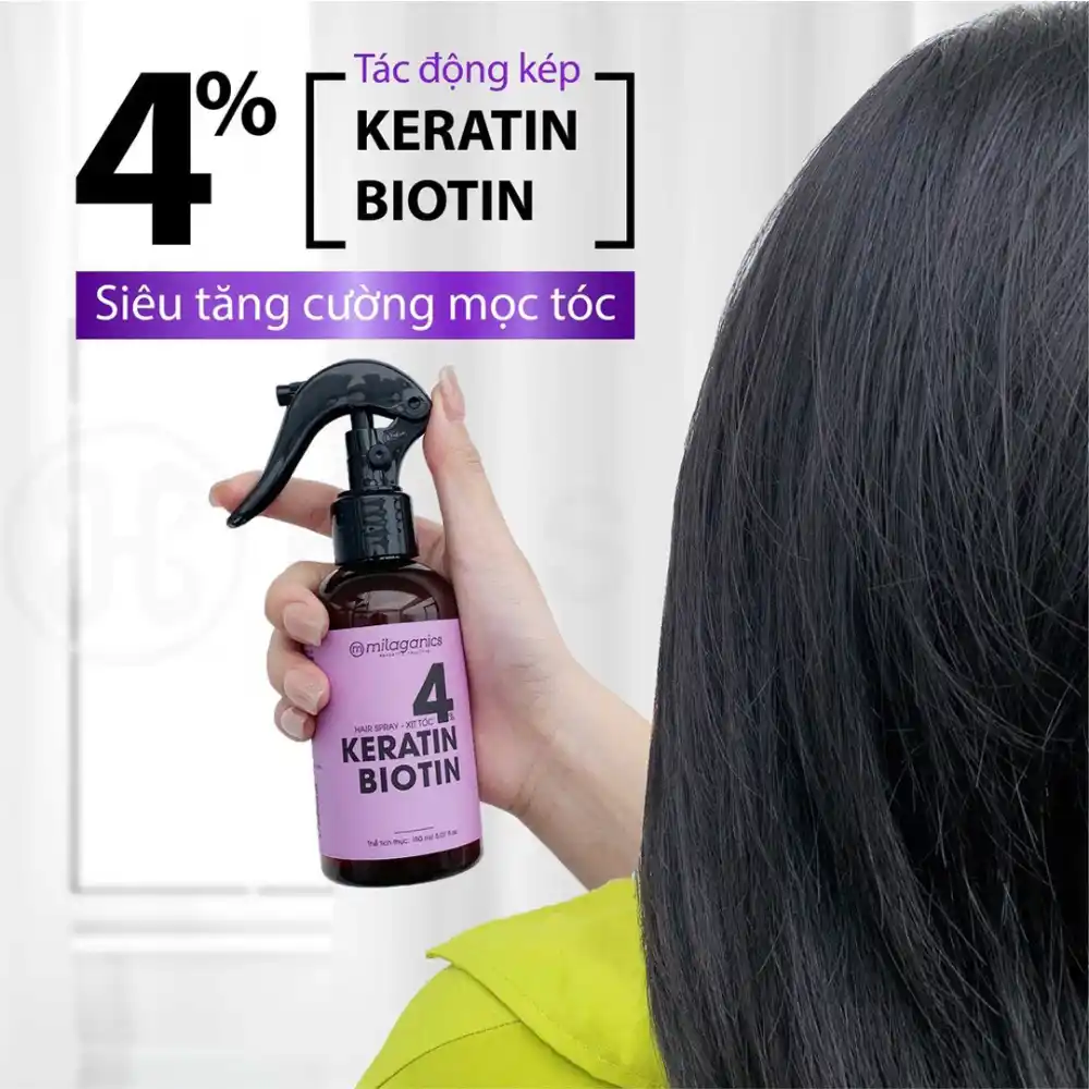 Xịt tóc Milaganics Keratin & Biotin 4% giúp mọc tóc 150ml