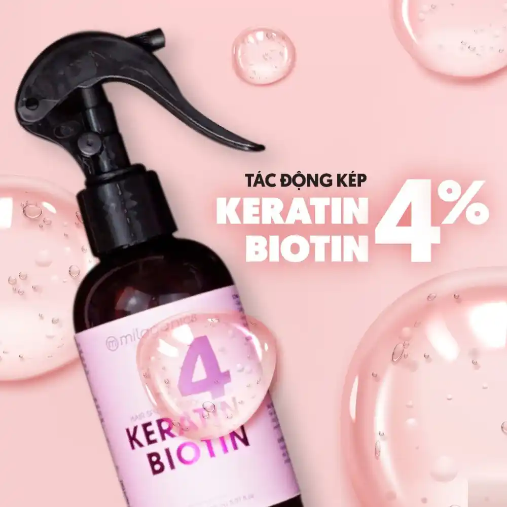 Xịt tóc Milaganics Keratin & Biotin 4% giúp mọc tóc 150ml