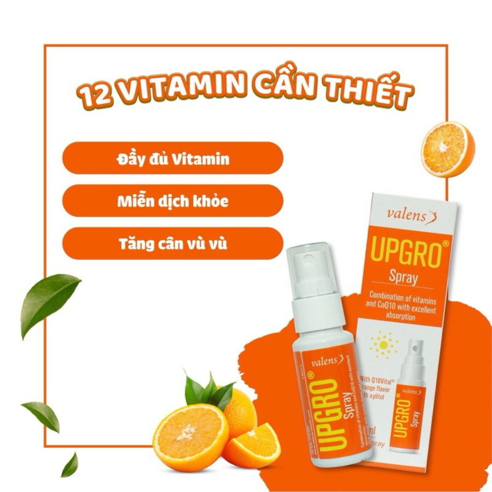 Xịt Valens Upgro Multivitamin hỗ trợ tăng sức đề kháng 25ml cho bé từ 6 tháng tuổi