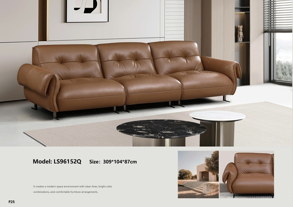 Bộ sofa da bò nhập khẩu LS96152Q