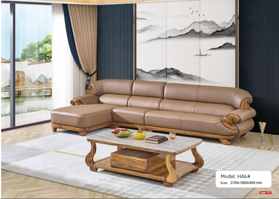 Bộ sofa nhập khẩu da bò gỗ mun MH46