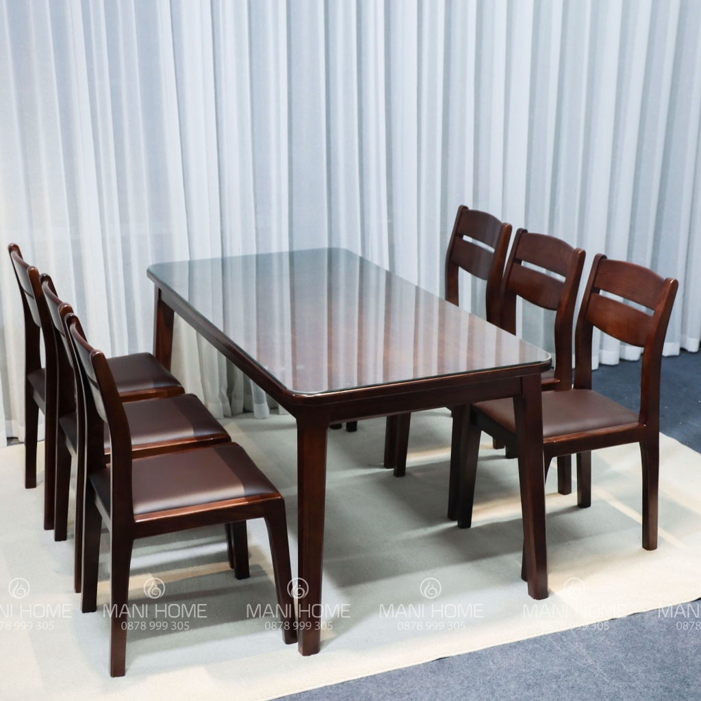 Bộ bàn ăn gỗ sồi chân trụ - 6 ghế