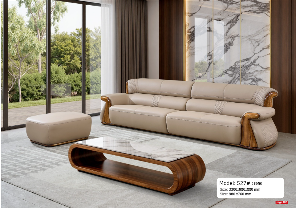 Bộ sofa nhập khẩu da siêu sợi gỗ mun M527