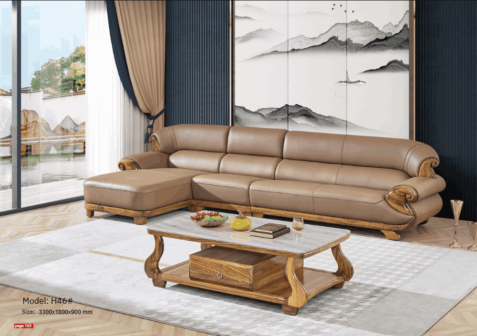 Bộ sofa nhập khẩu da bò gỗ mun MH46-3.3