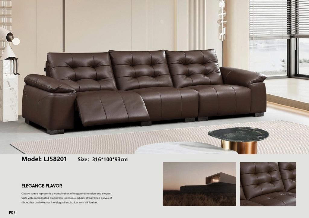 Bộ sofa da bò nhập khẩu chỉnh điện LJ58201