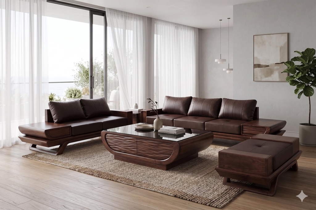 Bộ sofa gỗ sồi chân vát