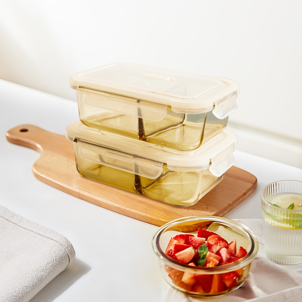 Bộ hộp cơm hổ phách và phụ kiện túi, đũa muỗng