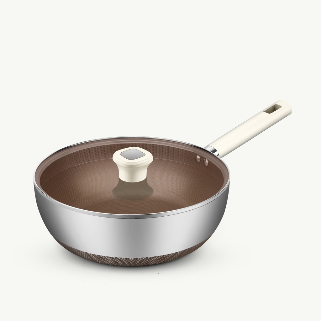 Chảo siêu chống dính Titanium Aura 26cm sâu lòng, inox 316, nguồn hàng gia dụng Haatz