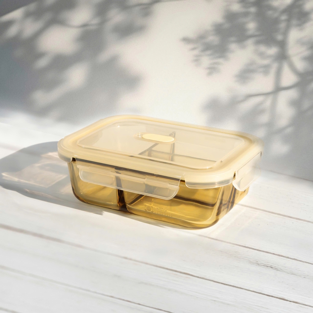 Bộ hộp cơm hổ phách và phụ kiện túi, đũa muỗng