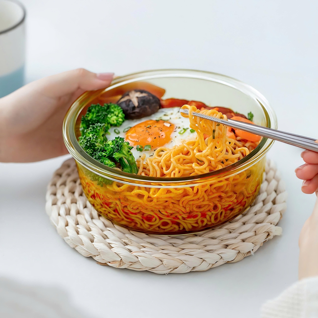 Bộ hộp cơm hổ phách và phụ kiện túi, đũa muỗng