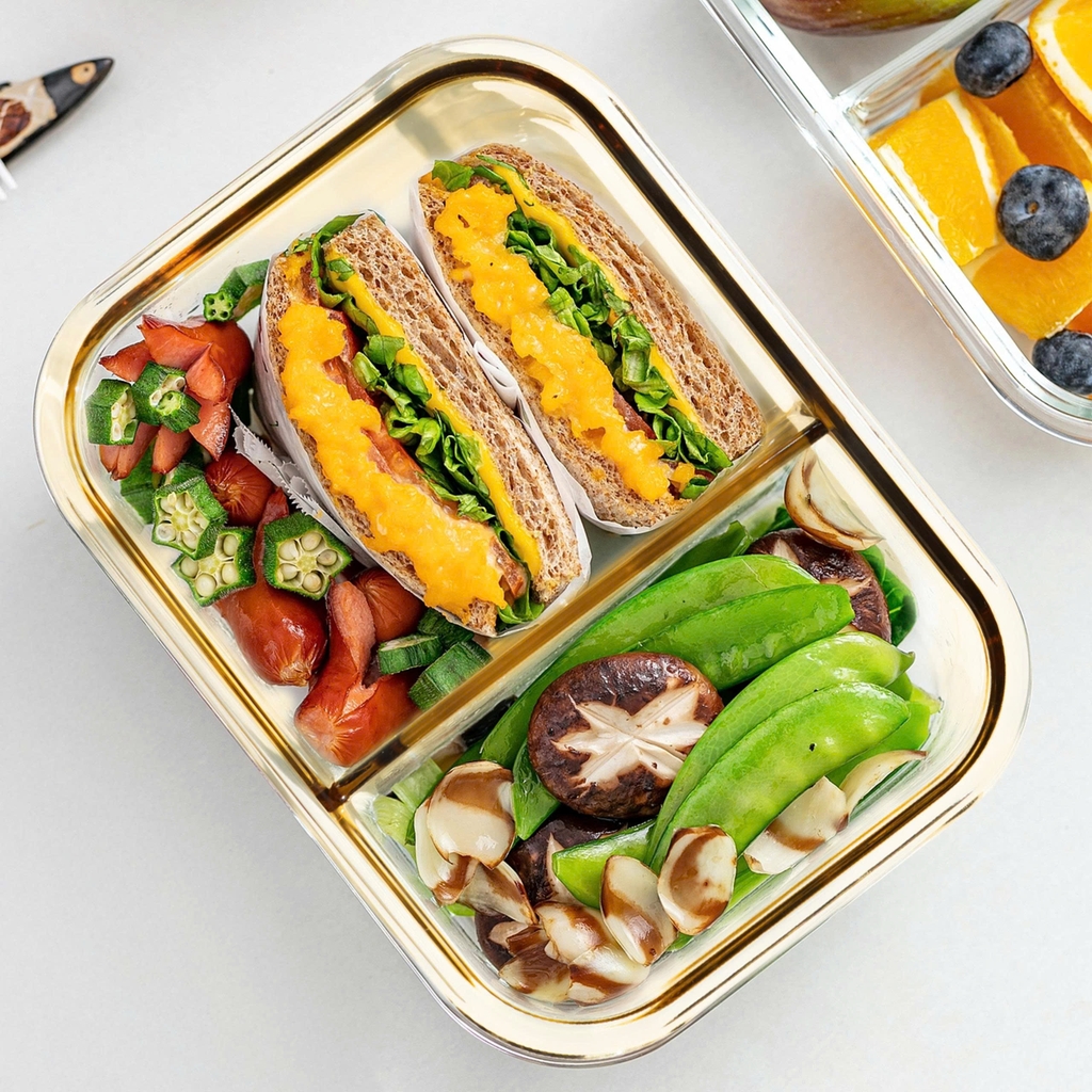 Bộ hộp cơm hổ phách và phụ kiện túi, đũa muỗng