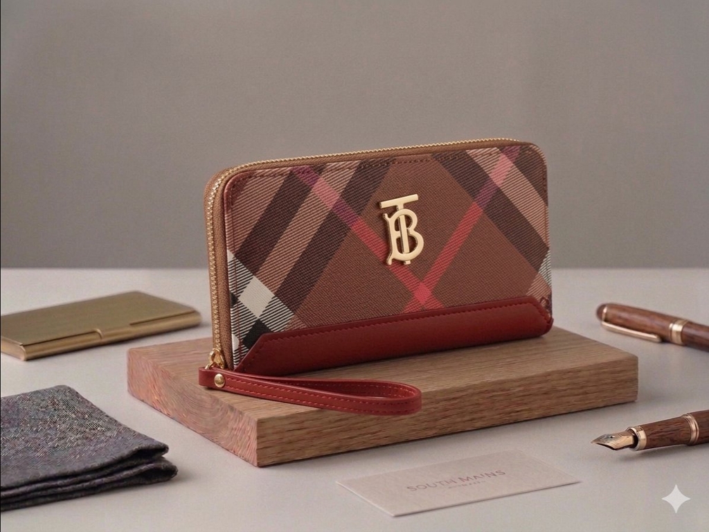Ví tiền nữ dây kéo caro burberry- 20cm