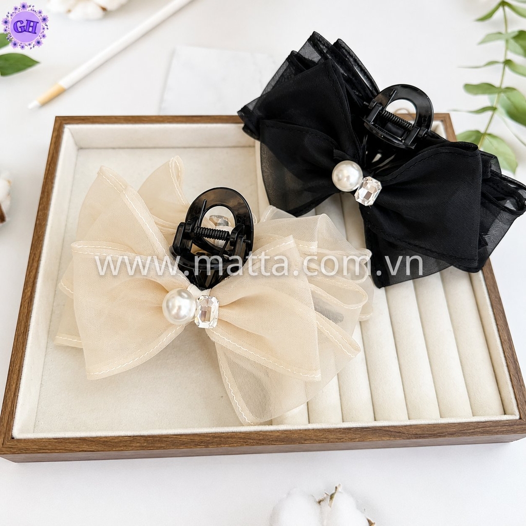 Gắp tóc voan nơ đính đá ngọc trai