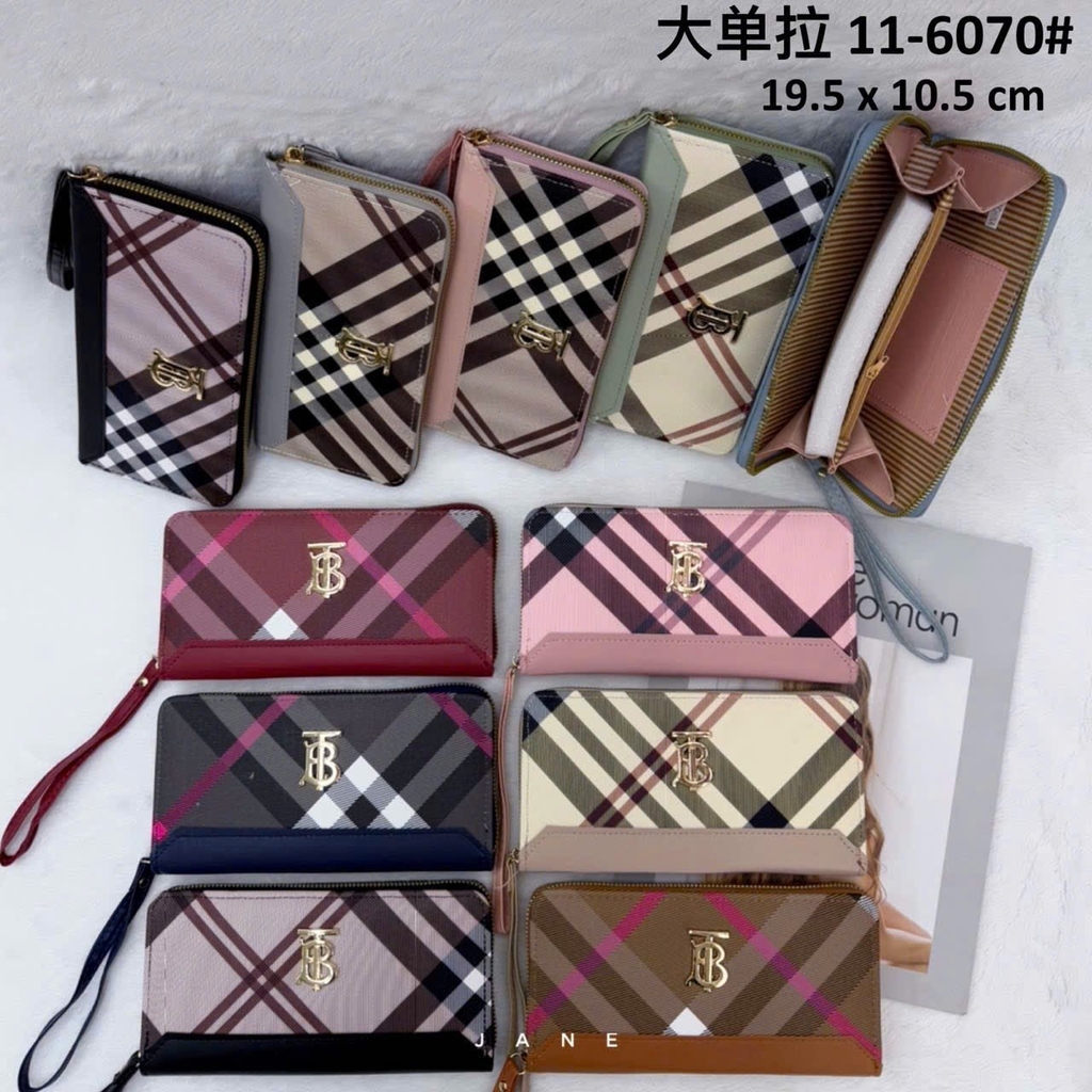 Ví tiền nữ dây kéo caro burberry- 20cm