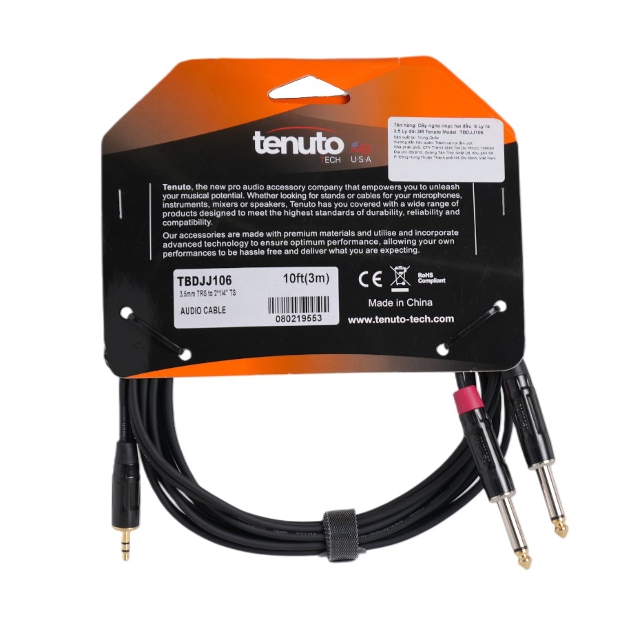 Dây nghe nhạc hai đầu  6 Ly ra 3.5 Ly dài 3M Tenuto Model: TBDJJ106
