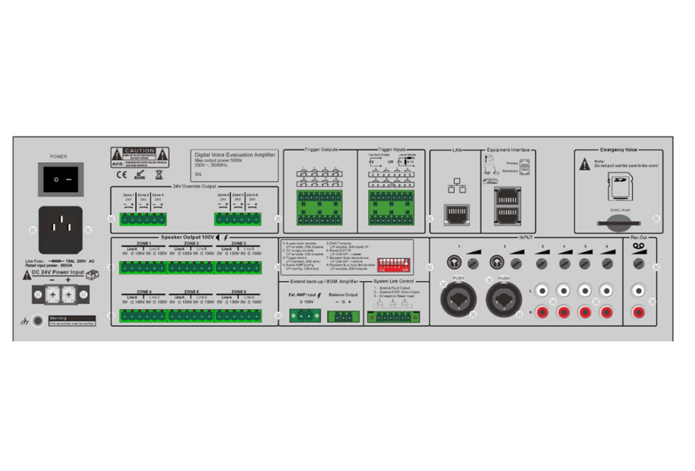 Bộ điều khiển báo cháy bằng giọng nói 6 vùng (6 Zone Voice Alarm Controller) tiêu chuẩn EN54-16 CMX EVAC-240
