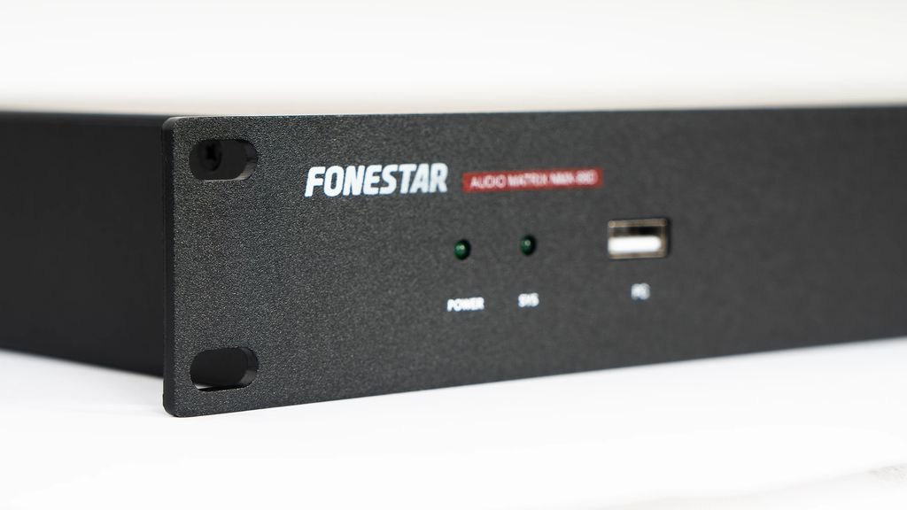 Bộ xử lý tín hiệu âm thanh kỹ thuật số có chức năng trộn âm thanh (Digital Audio Matrix/Processor), tích hợp DSP, 16 ngõ vào/16 ngõ ra analog và cổng mạng DANT FONESTAR NMX-1616D