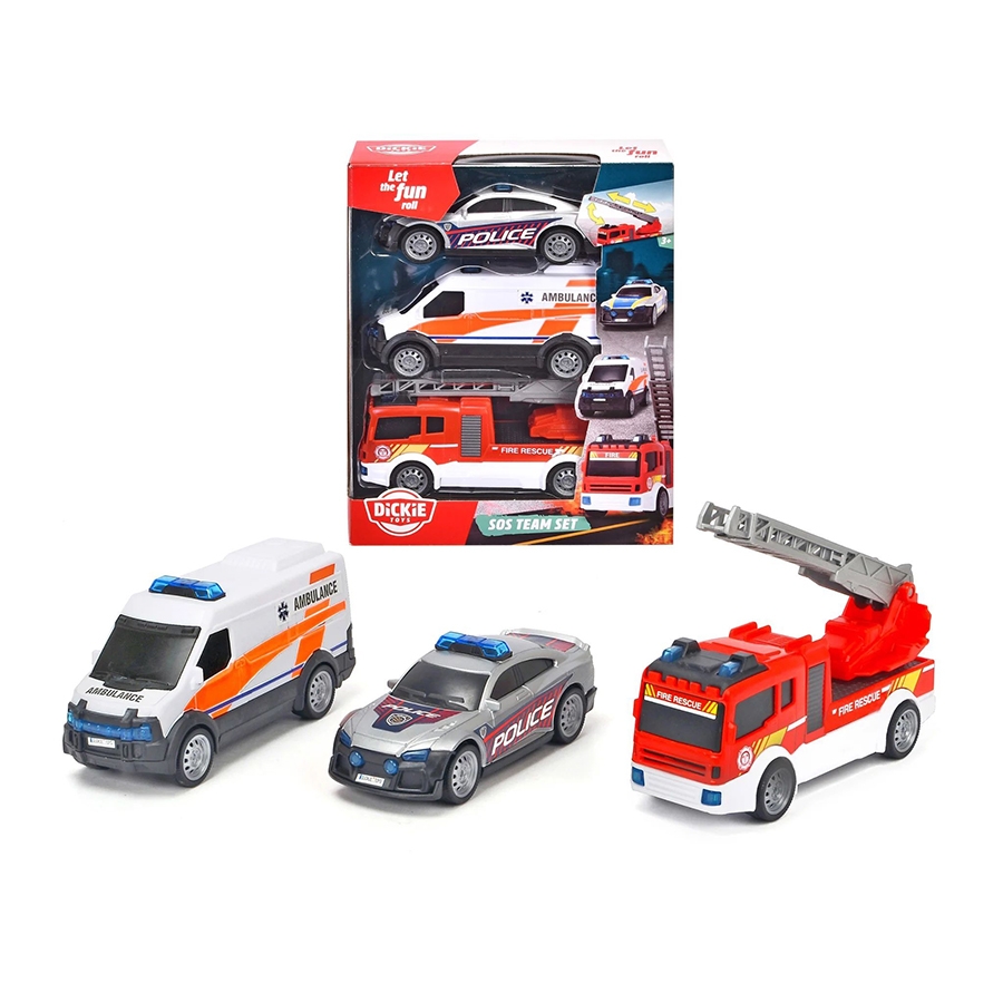 Bộ 3 Đồ Chơi Xe Cứu Hộ Dickie Toys Sos Team Set 203712015038