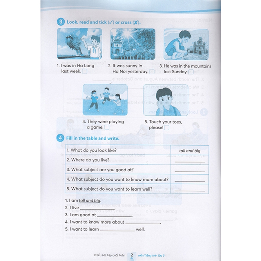 PHIẾU BÀI TẬP TIẾNG ANH LỚP 5 GLOBAL SUCCESS