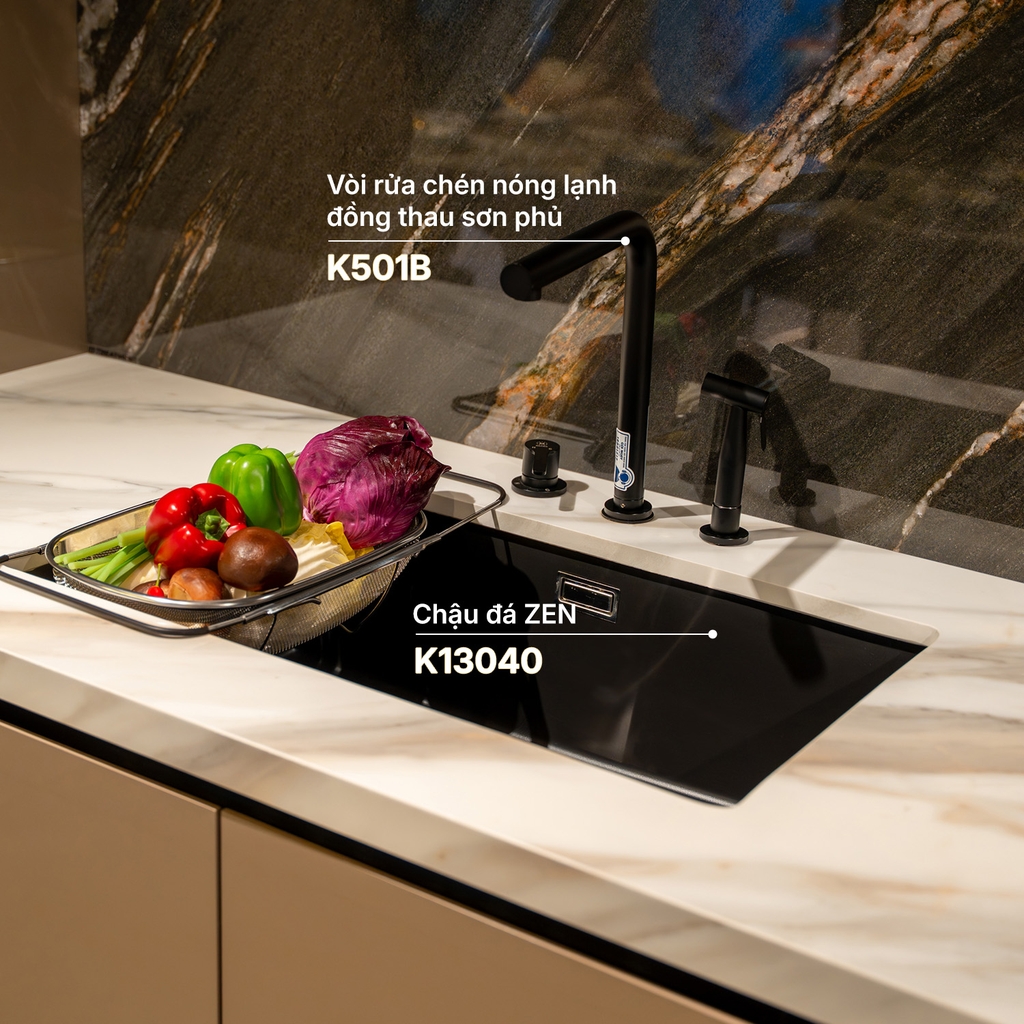 Vòi rửa K501B và chậu rửa đá K13040