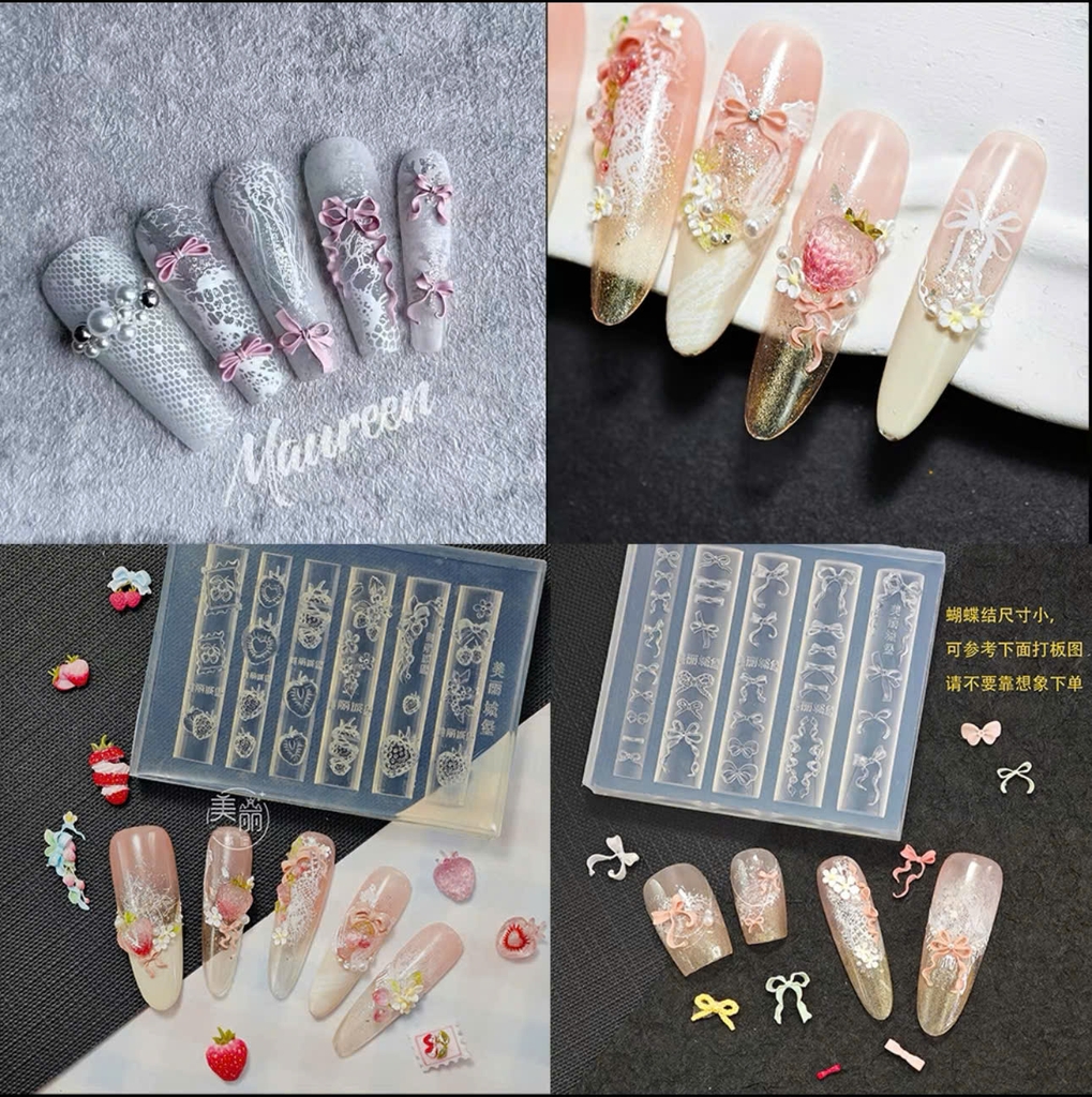 KHUÔN SILICONE DÂU TÂY-KHUÔN NƠ-KHUÔN TIM-KHUÔN SILICONE LÀM CHARM NAIL