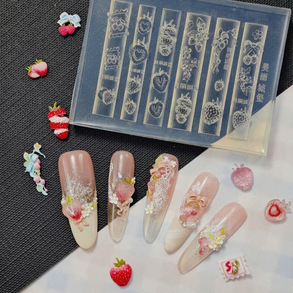 KHUÔN SILICONE DÂU TÂY-KHUÔN NƠ-KHUÔN TIM-KHUÔN SILICONE LÀM CHARM NAIL